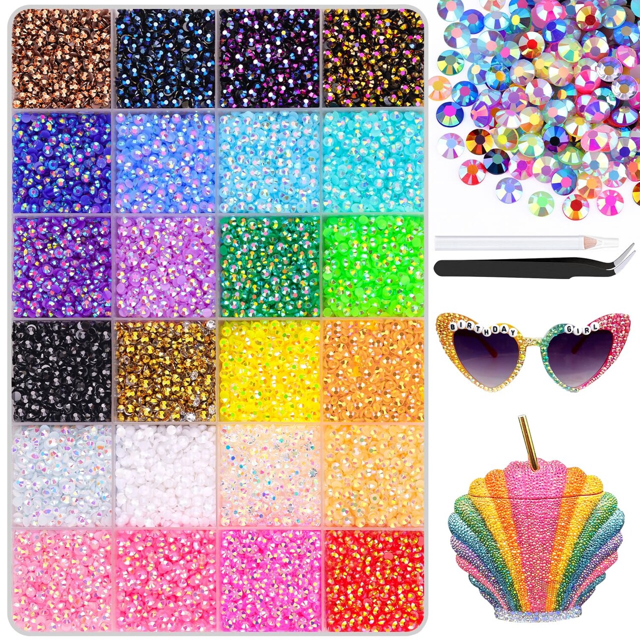 24000Pcs 3mm Flatback Resin Jelly Rhinestones with Tweezers - Large Pack (Multicolored)